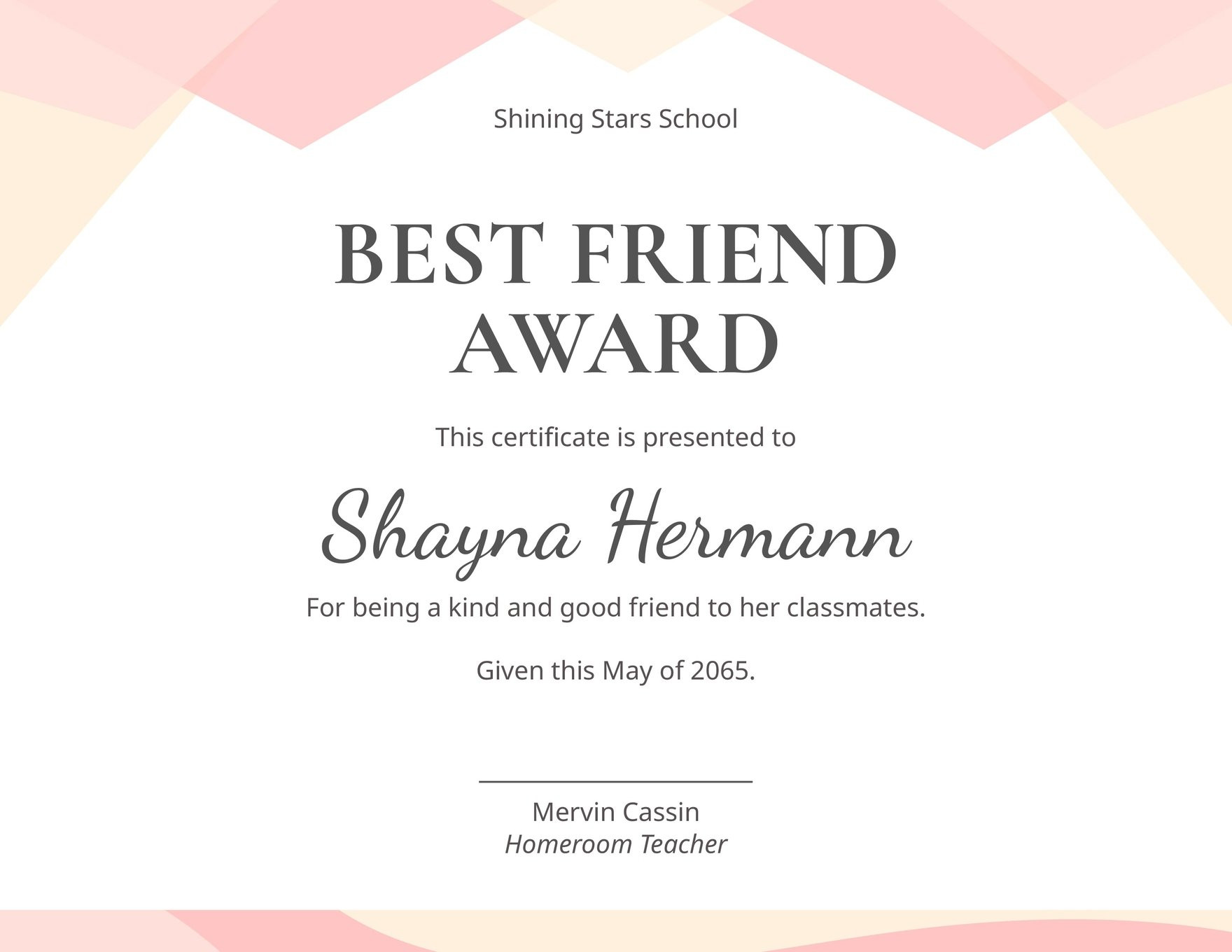 best friend award certificate template