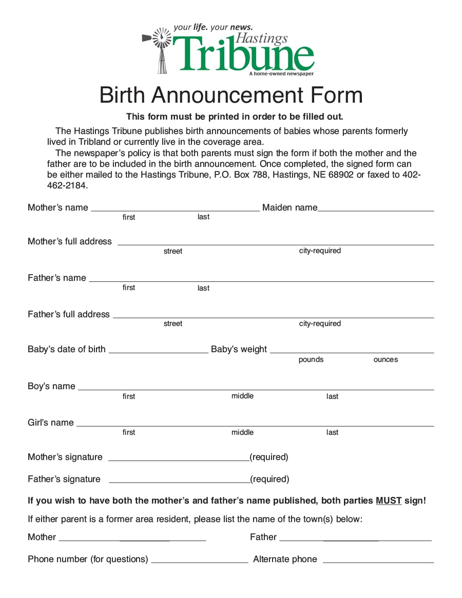 birth announcement template