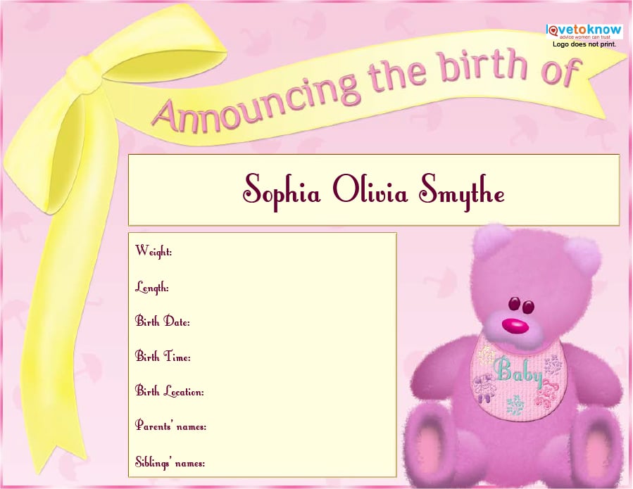 birth announcement template