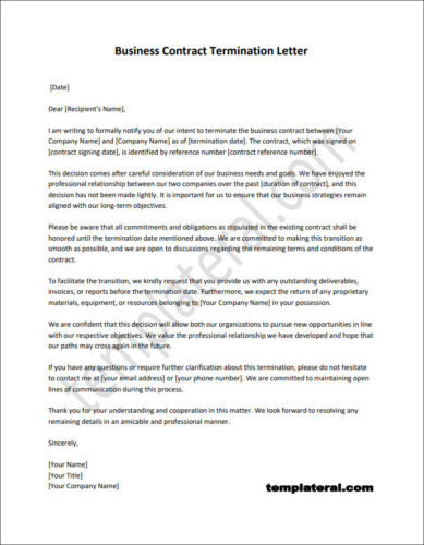 √ Business Contract Termination Letter Template