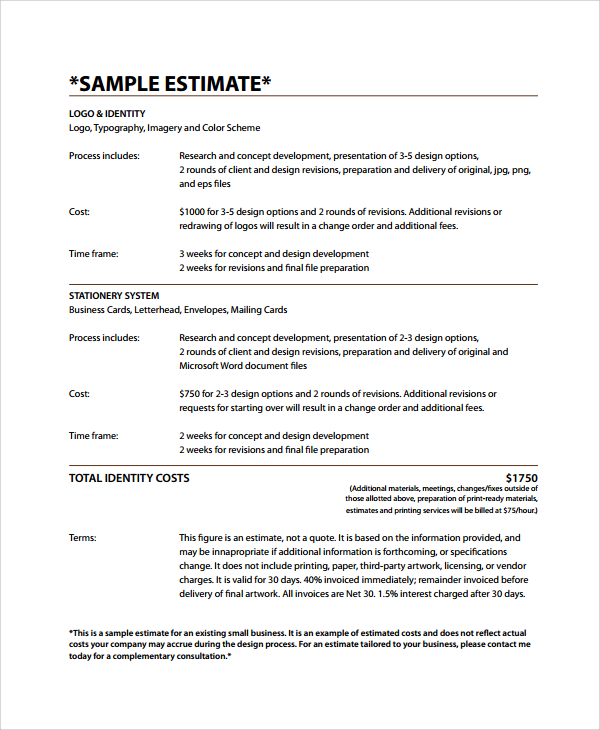 business estimate template