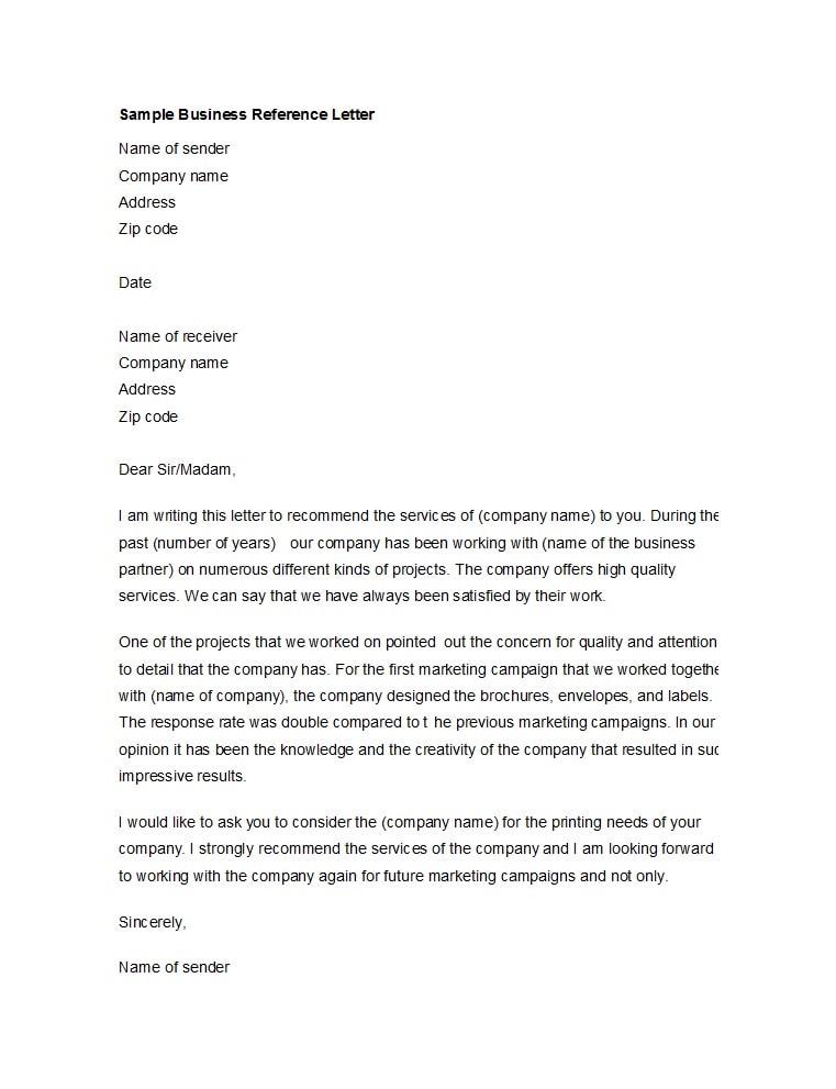 business reference letter