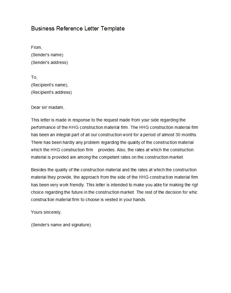 business reference letter