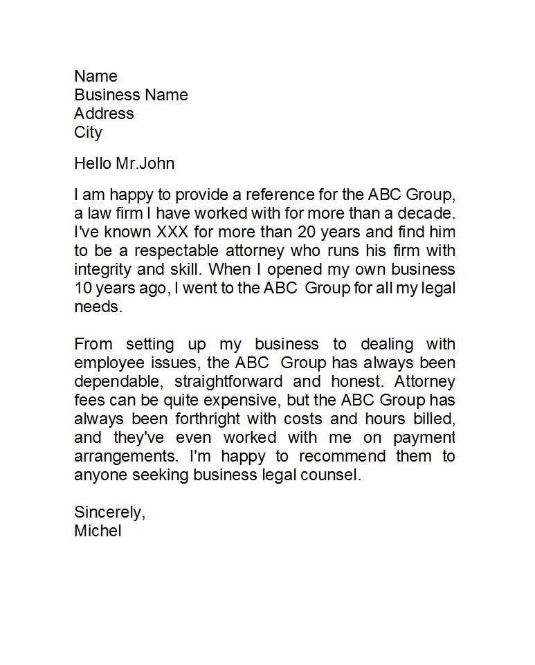 business reference letter