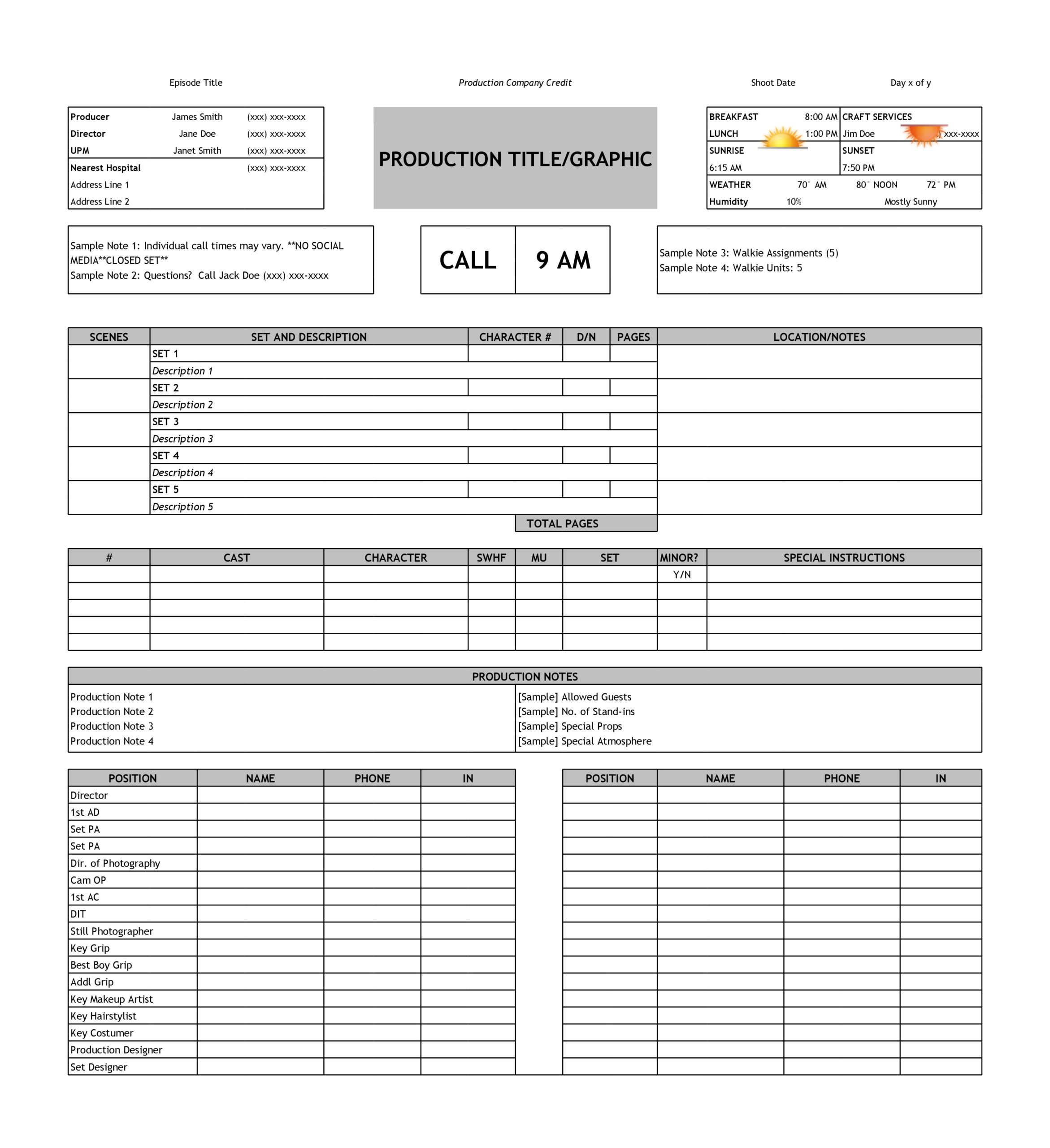 call sheet template