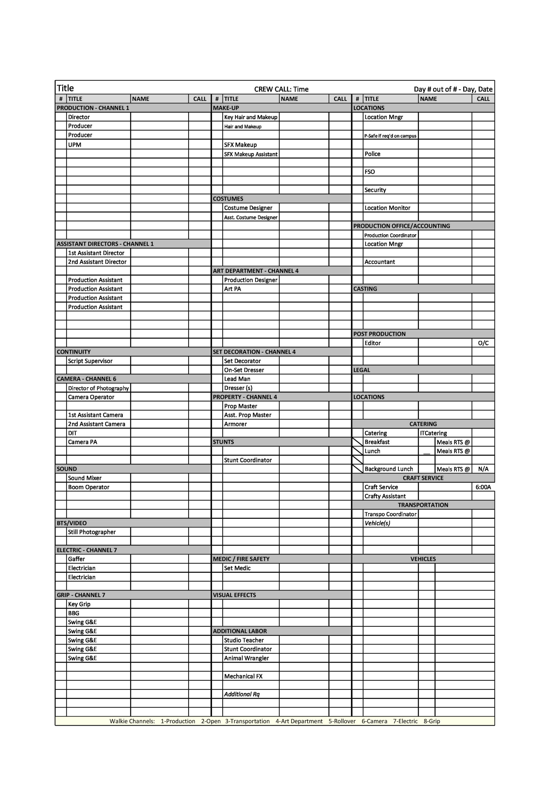 call sheet template