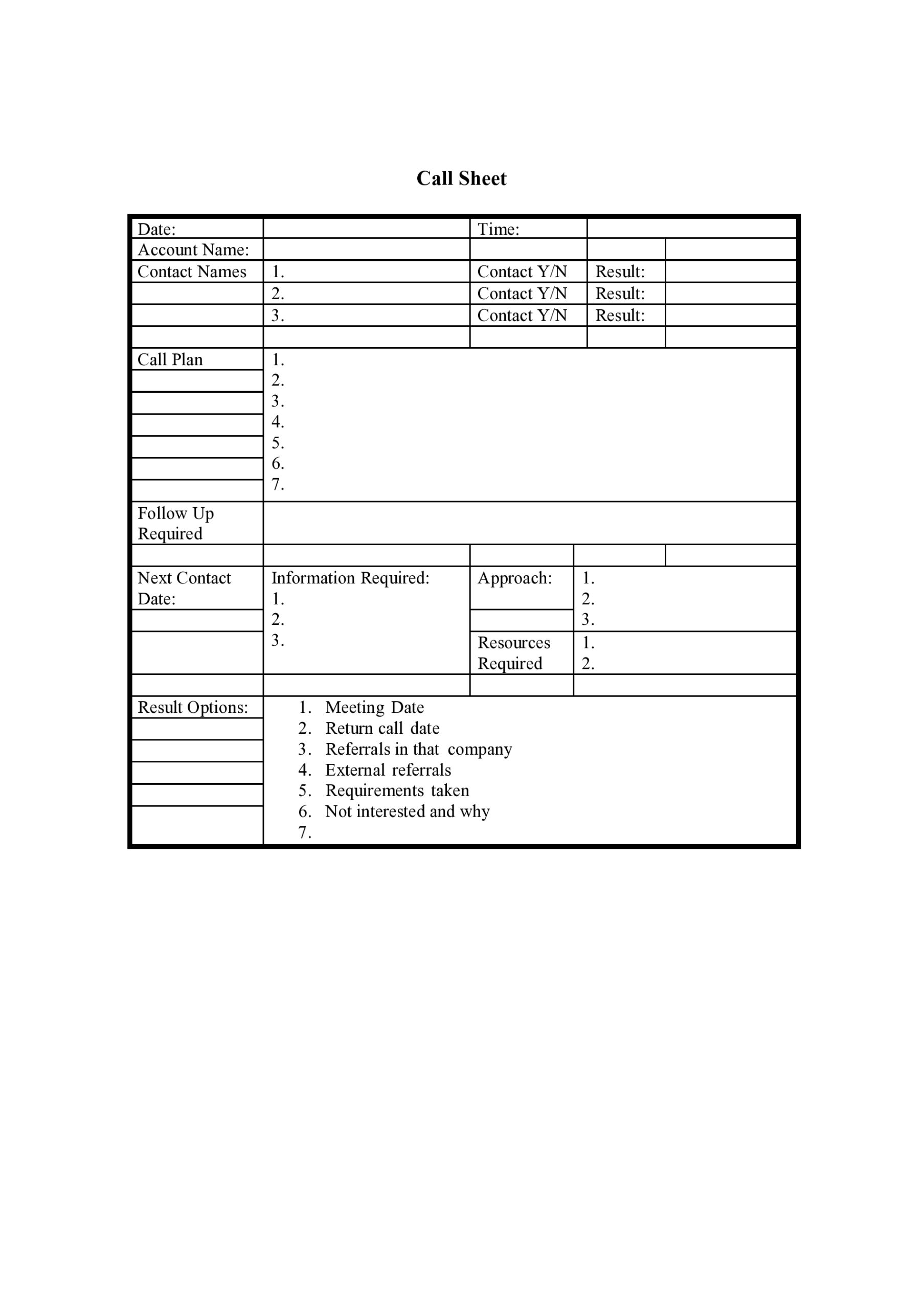 call sheet template