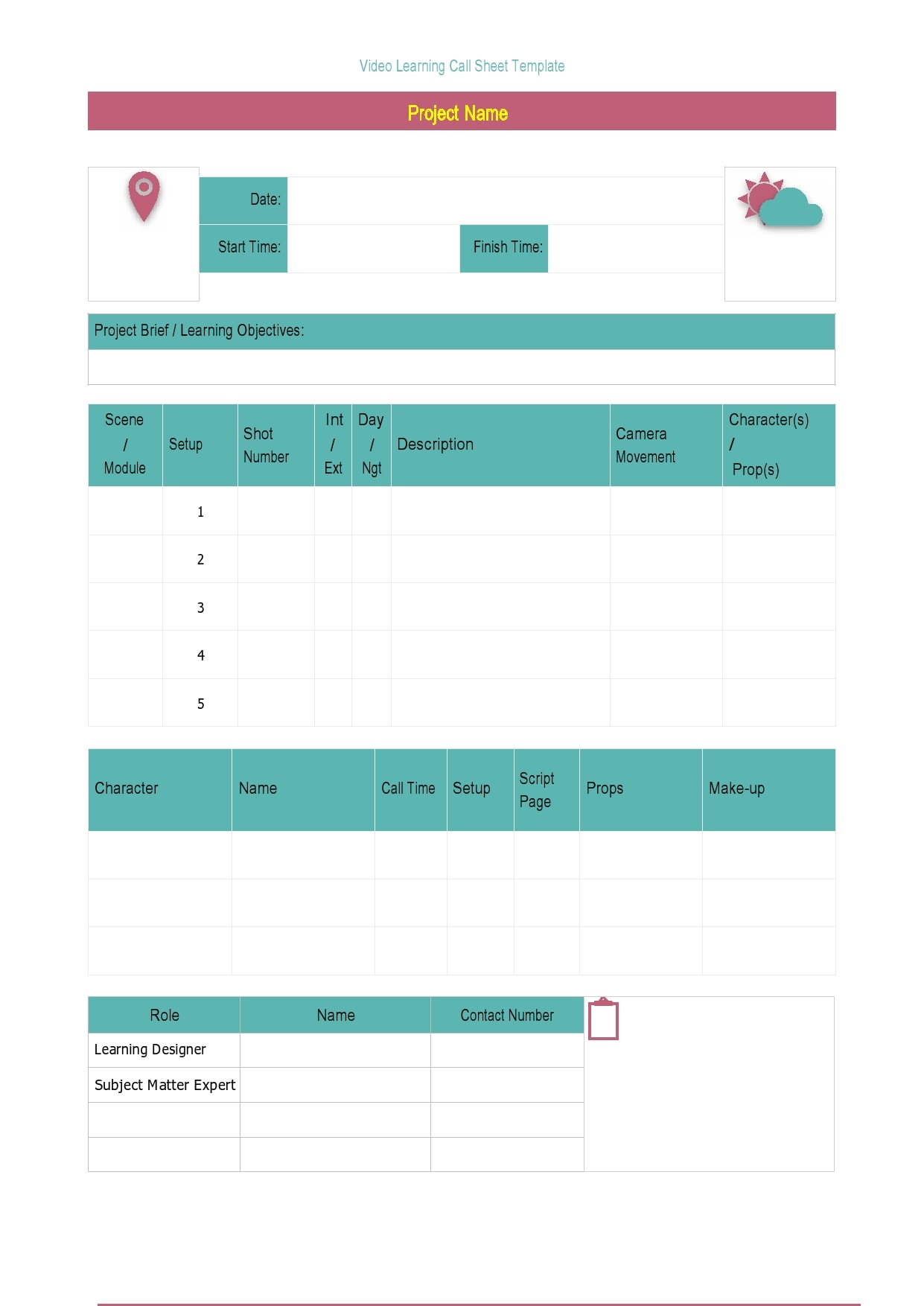 call sheet template