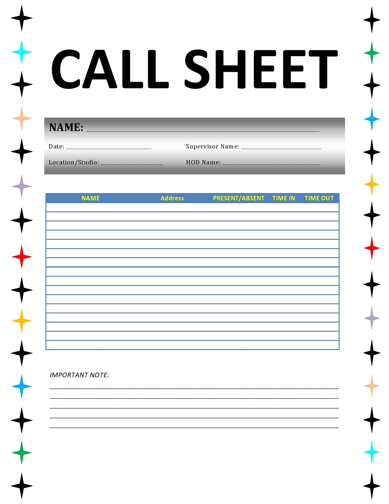 call sheet template