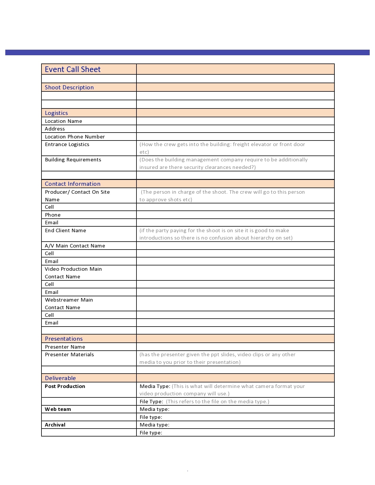 call sheet template