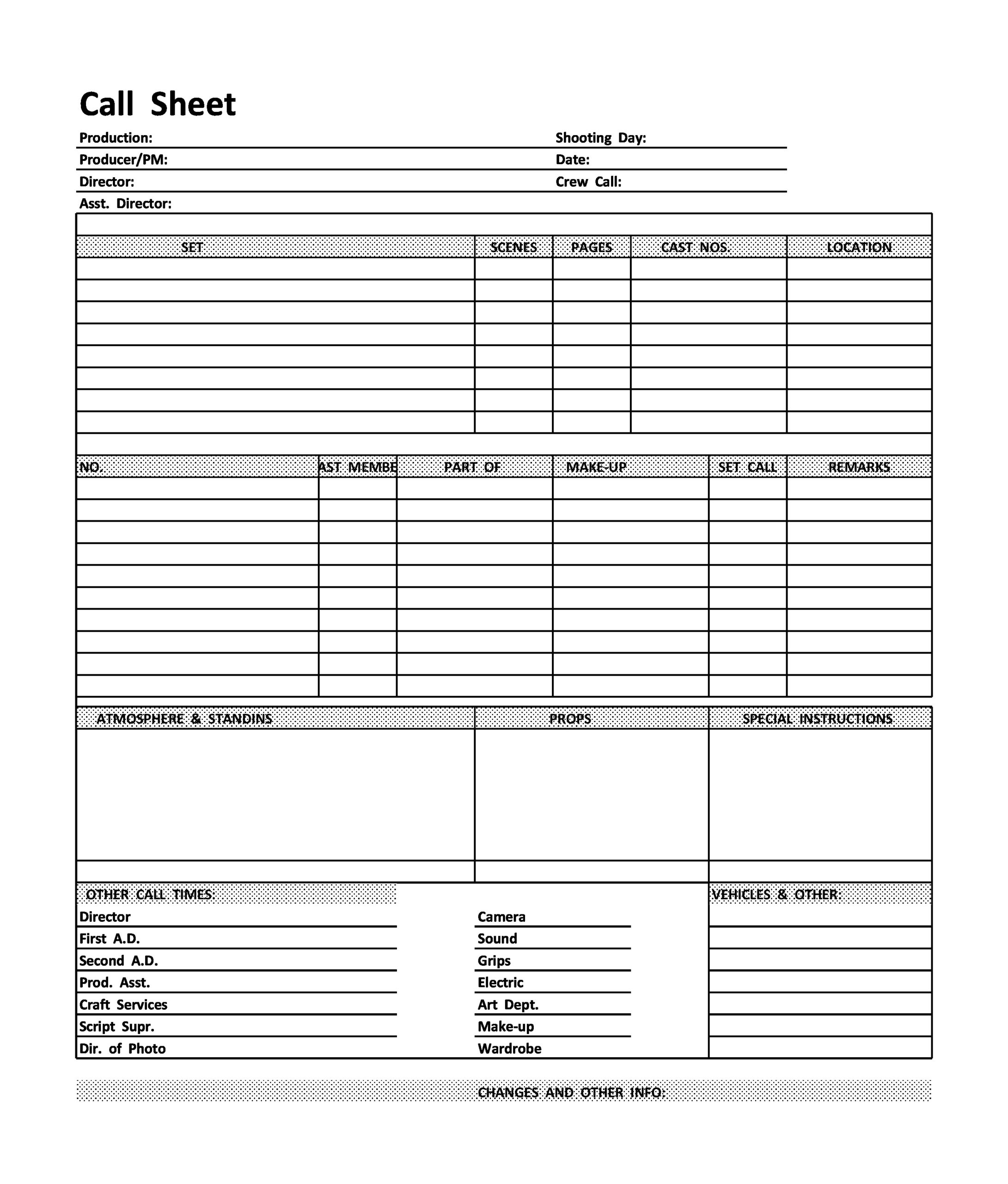 call sheet template