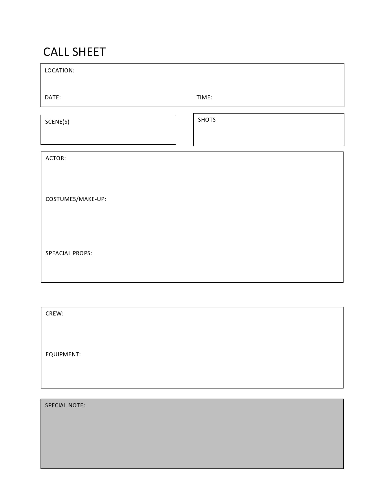 call sheet template