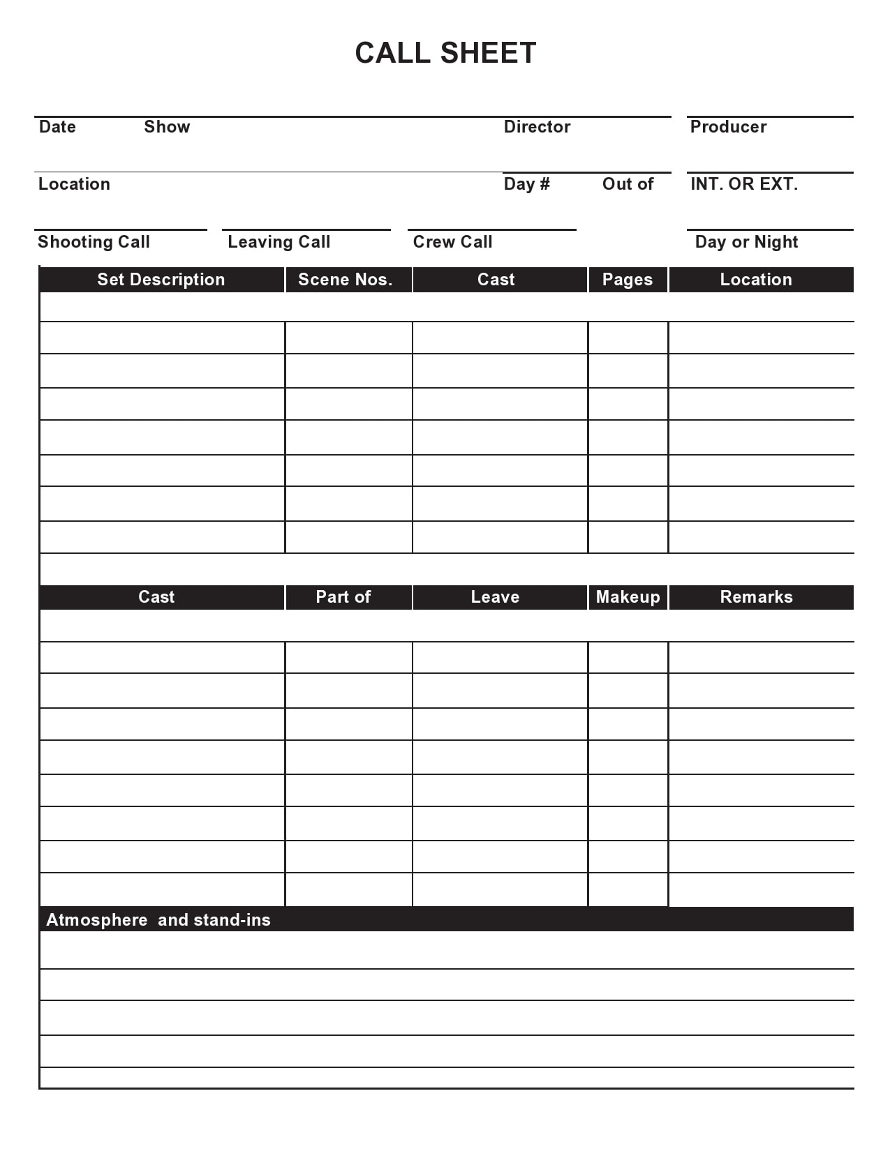 call sheet template