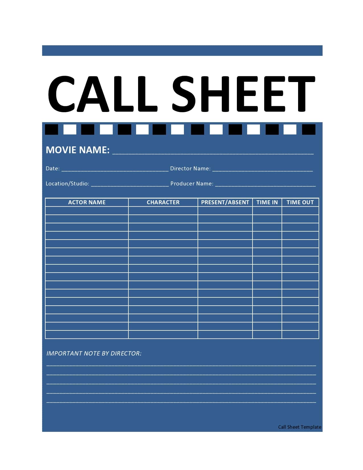 call sheet template