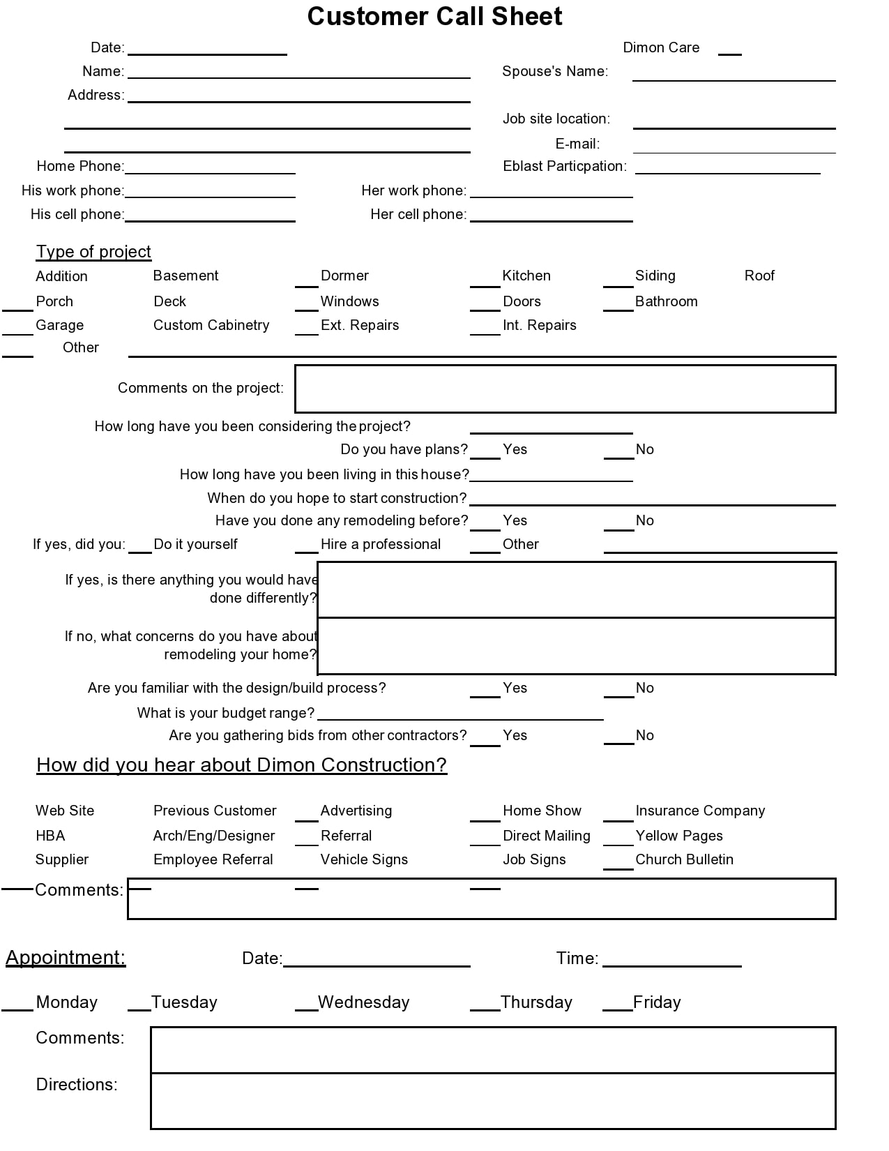 call sheet template