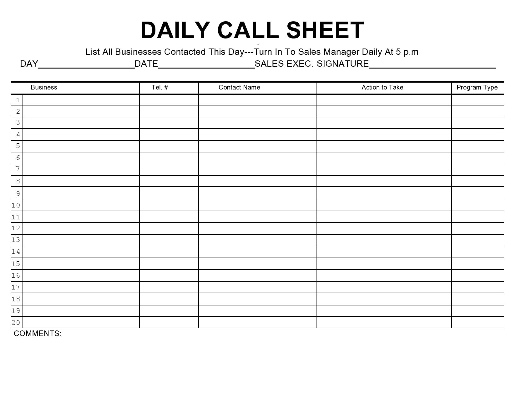 call sheet template