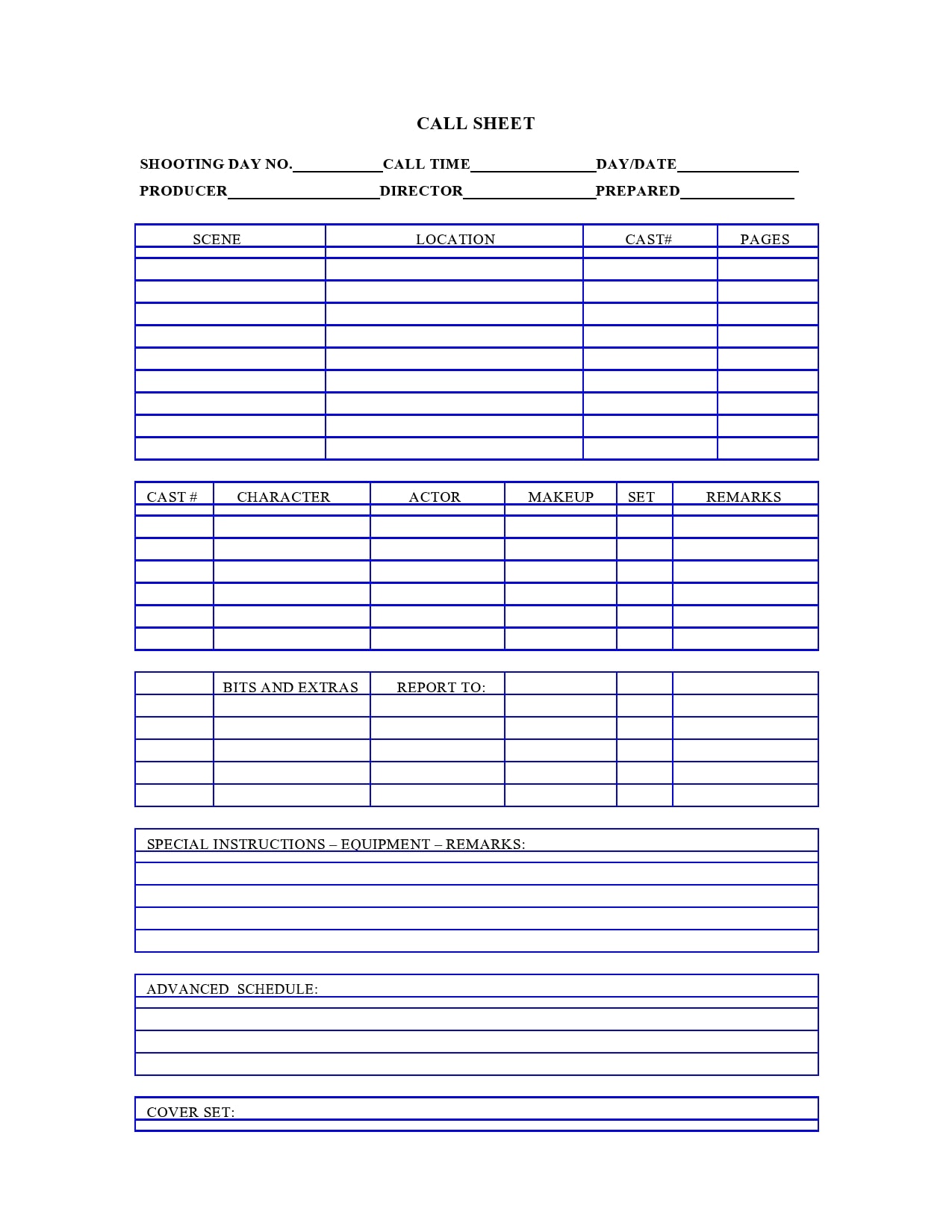 call sheet template