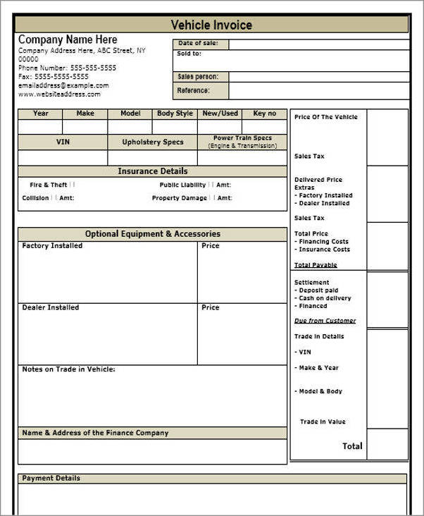 car dealer invoice template example