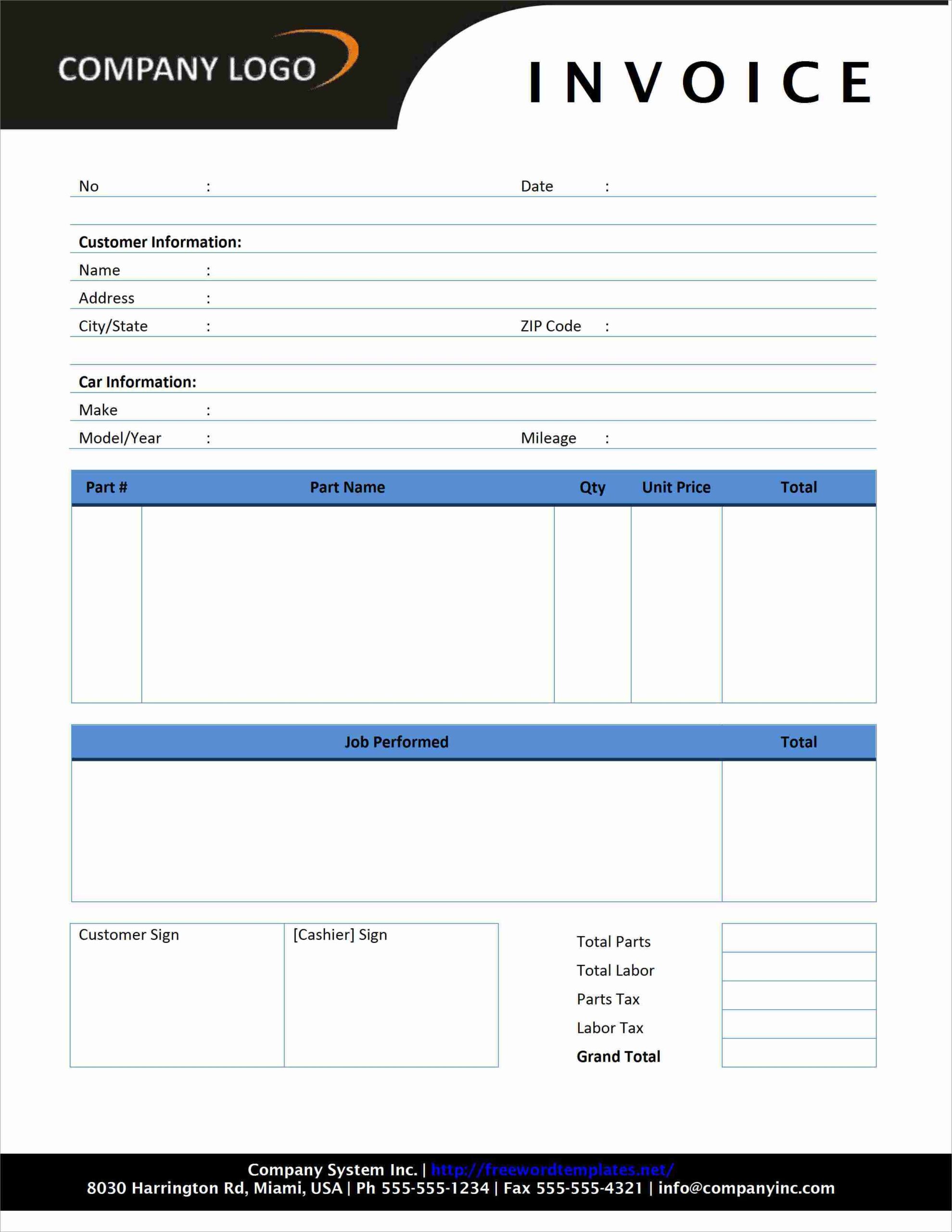 car repair invoice template example