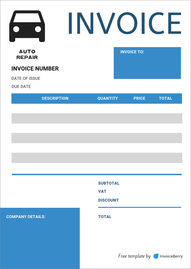 car repair invoice template sample