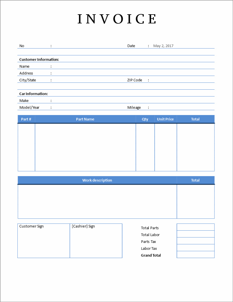 car repair invoice template