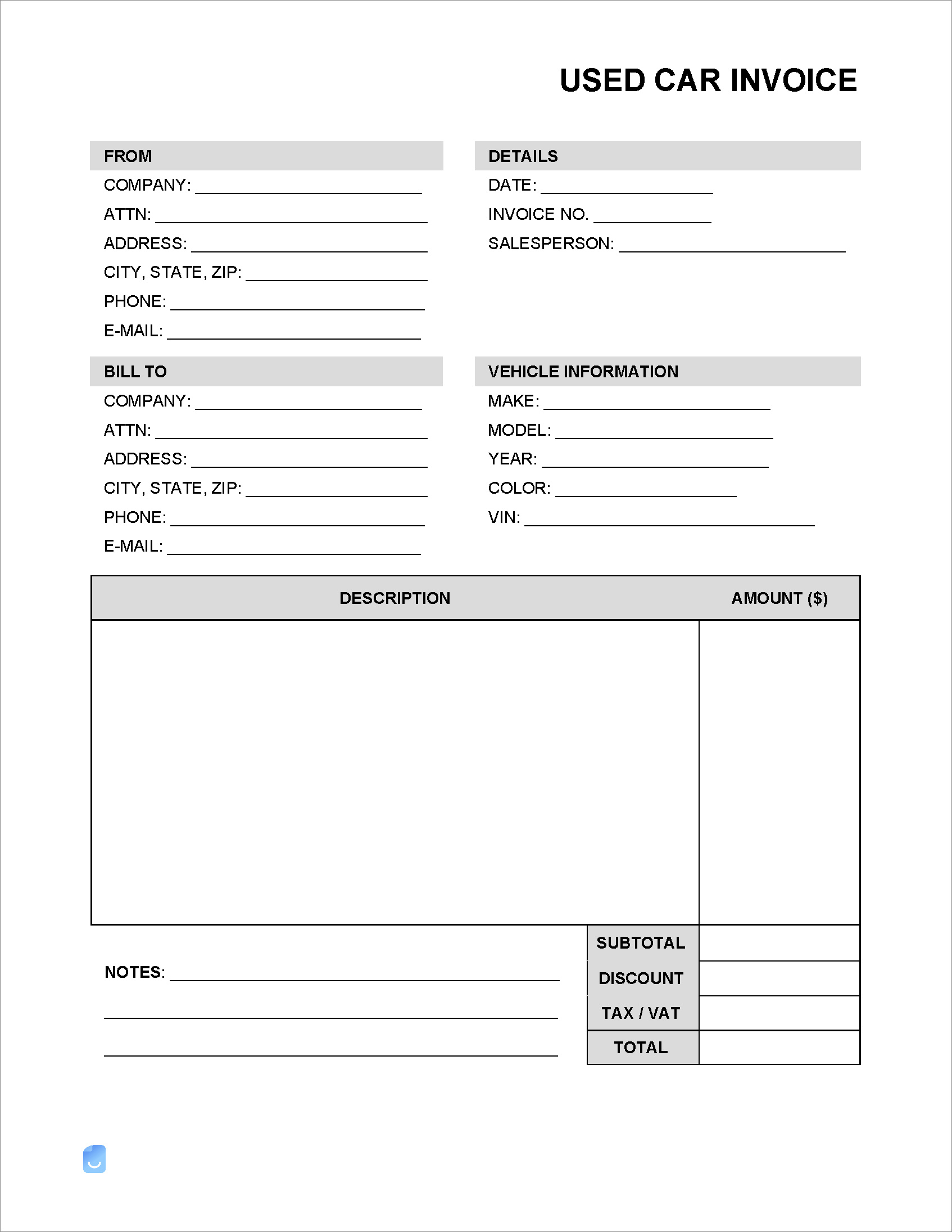 car sale invoice template sample