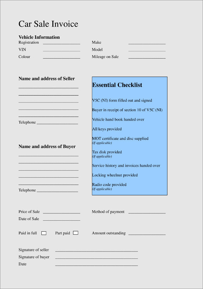 car sale invoice template