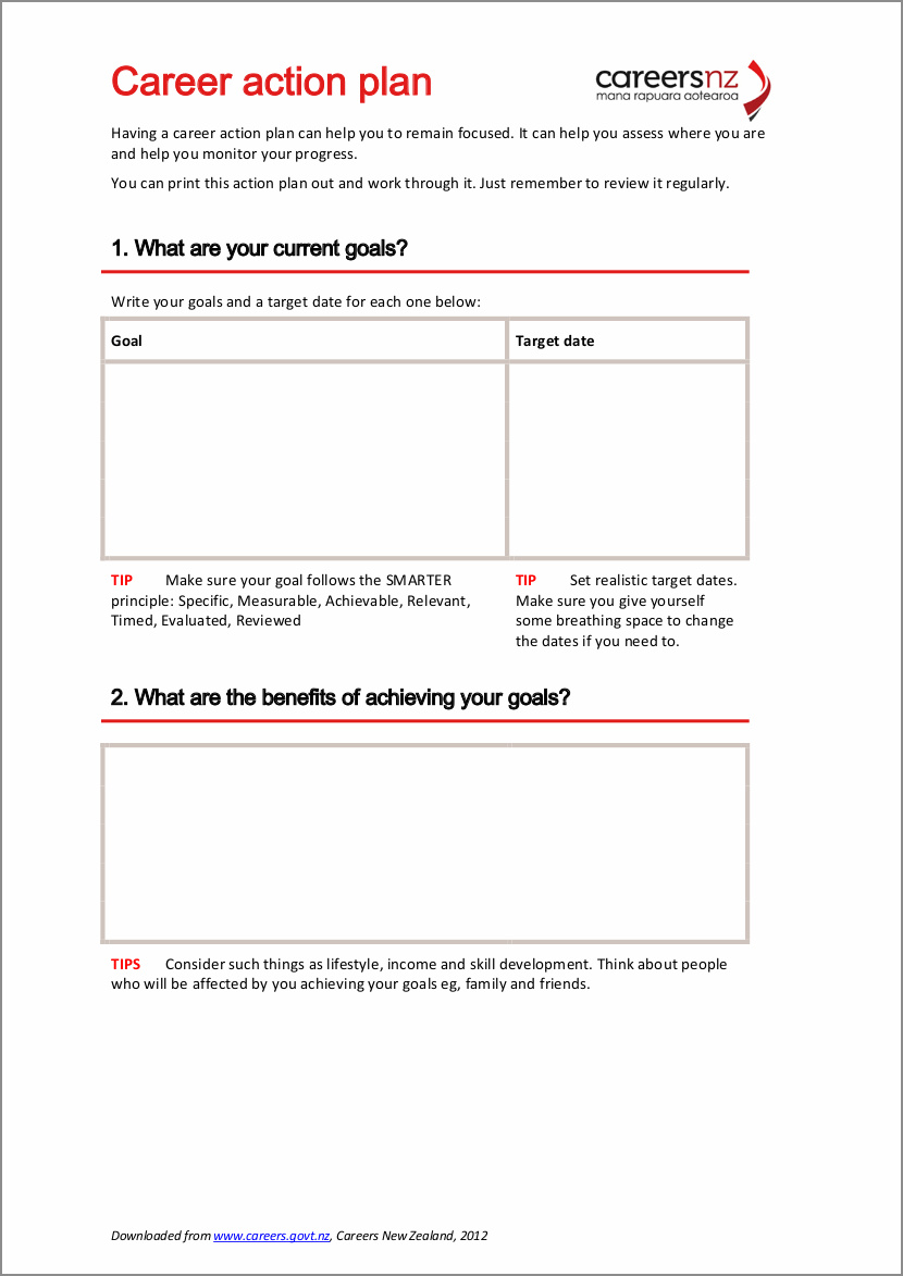 career action plan template sample