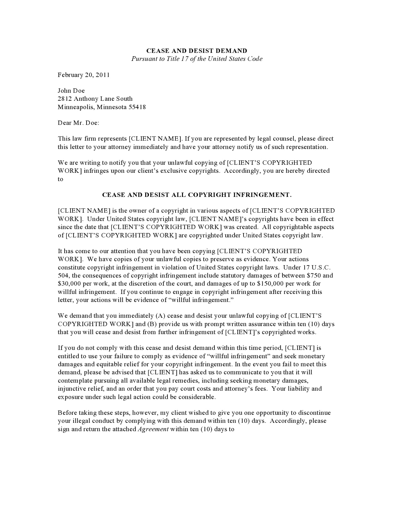 cease and desist letter template