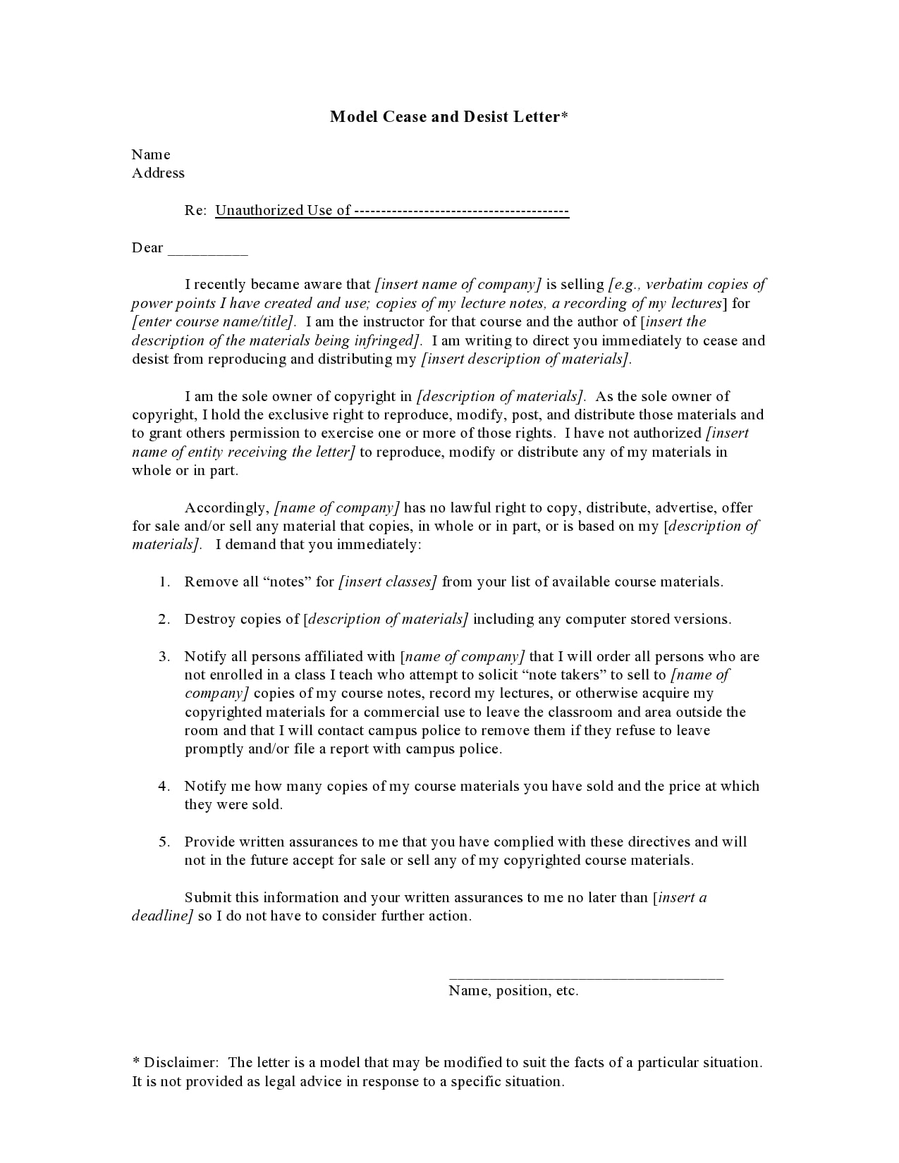 cease and desist letter template