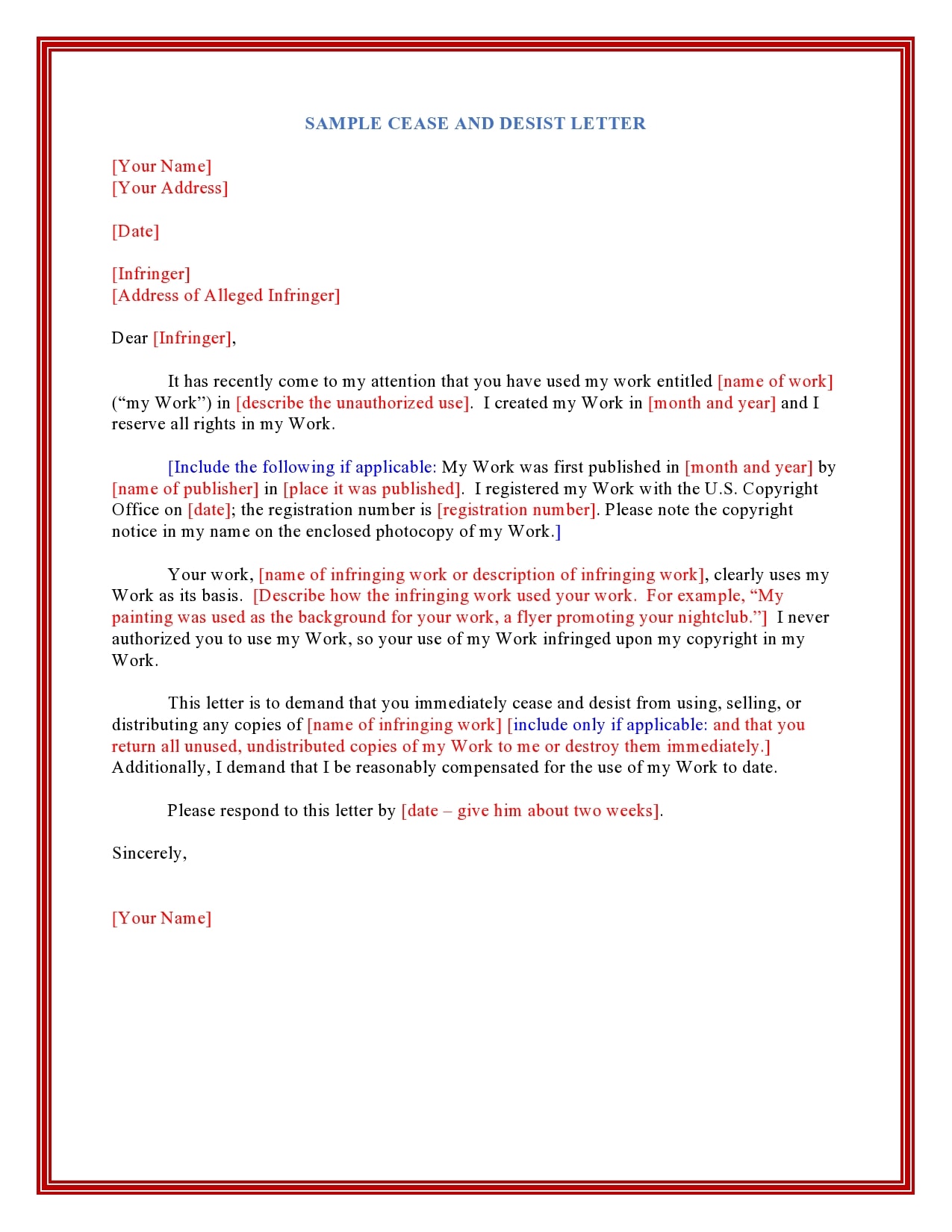 cease and desist letter template