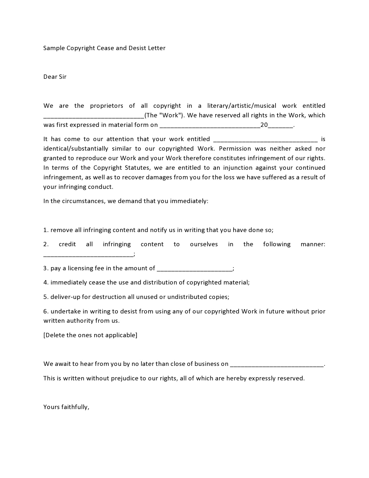 cease and desist letter template