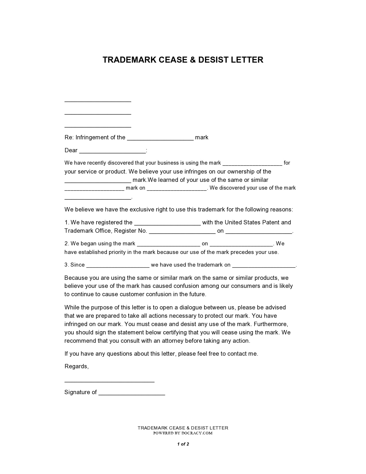 cease and desist letter template