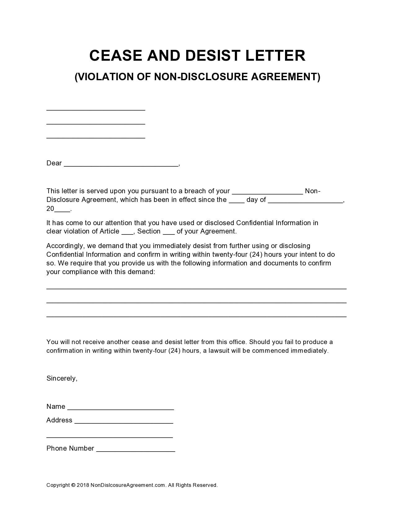 cease and desist letter template