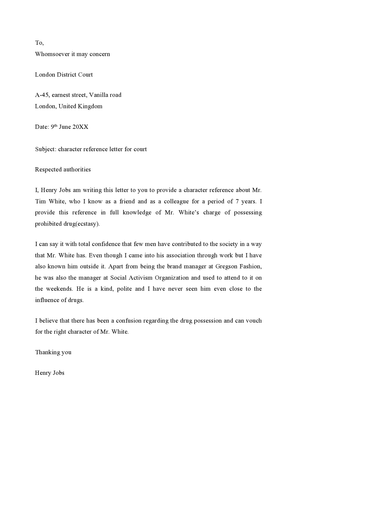 character reference letter