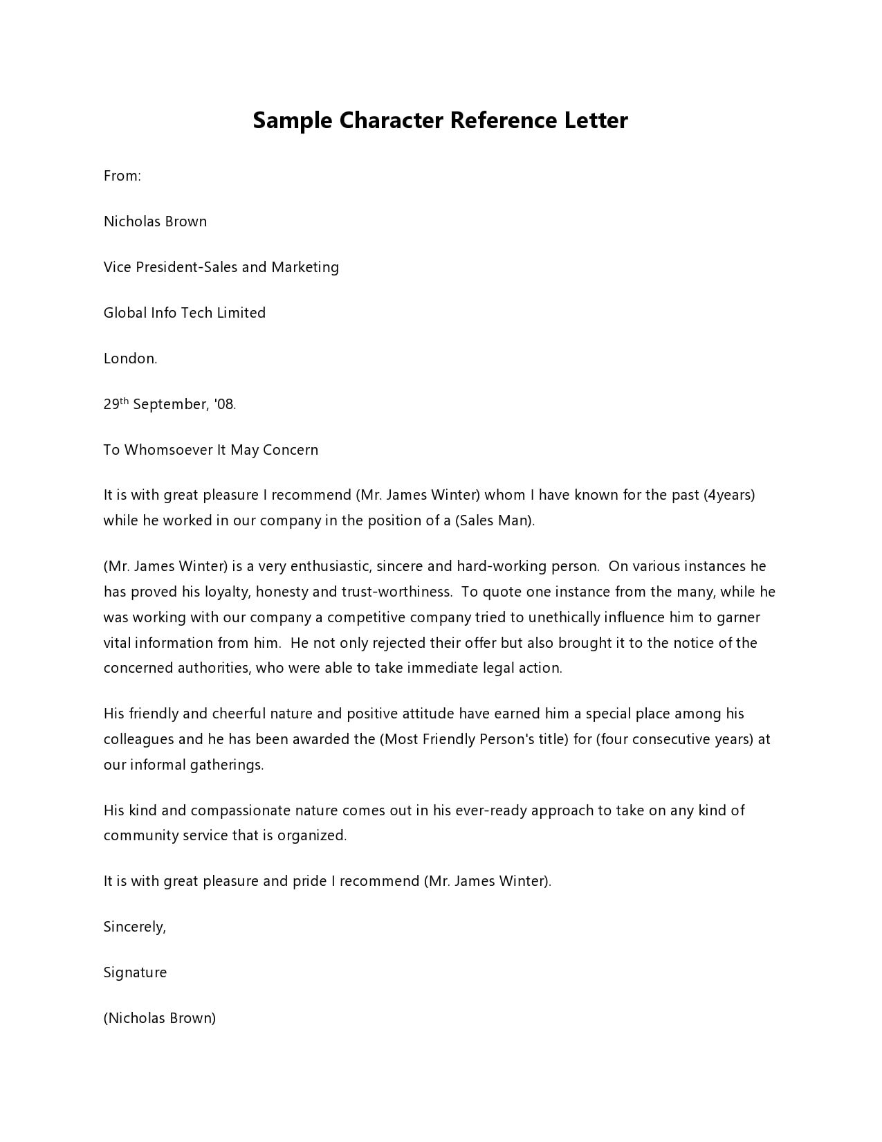 character reference letter