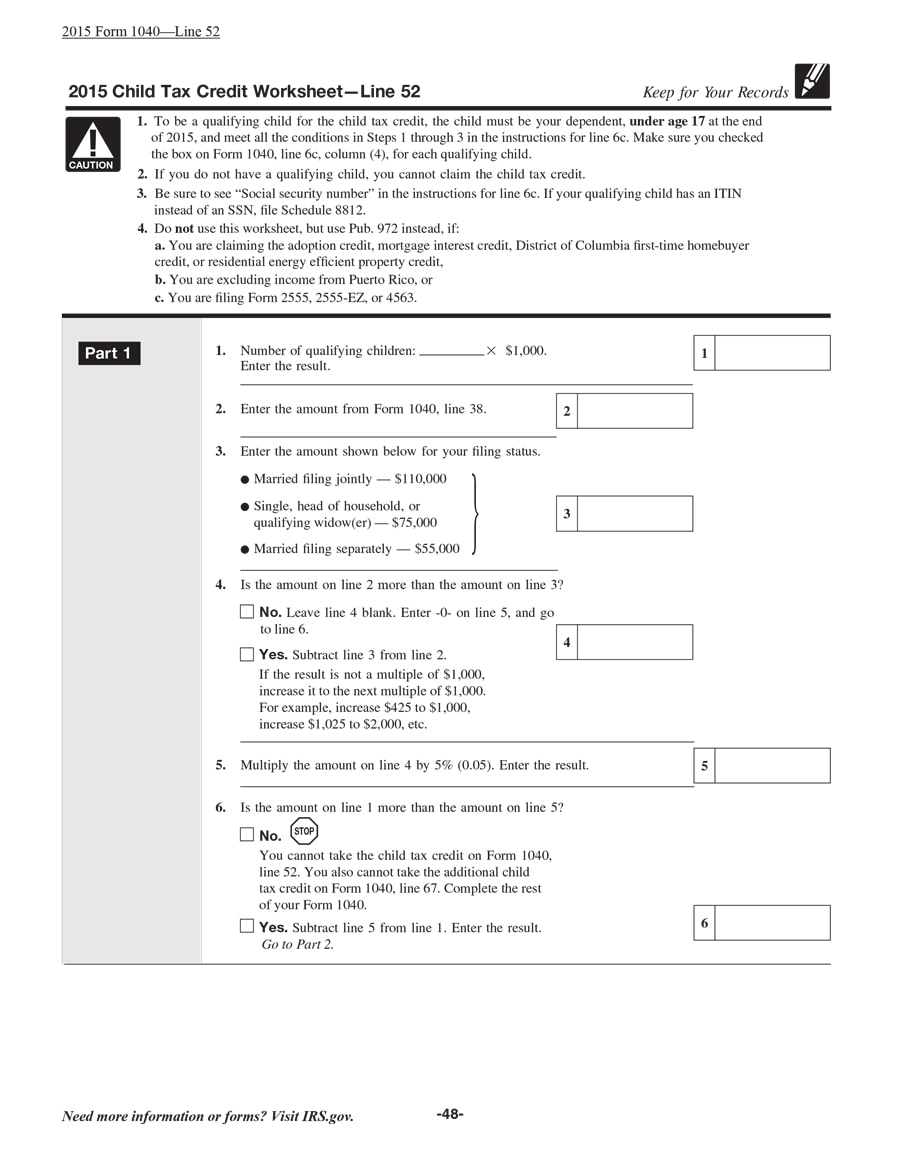 child tax credit worksheet