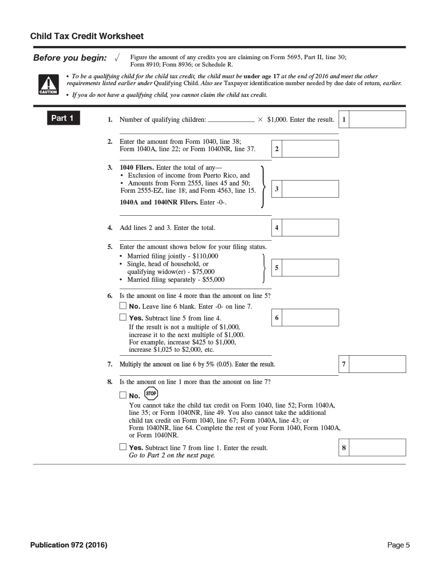 child tax credit worksheet