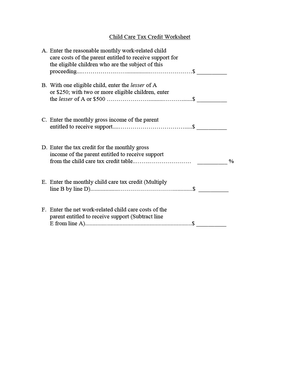 child tax credit worksheet