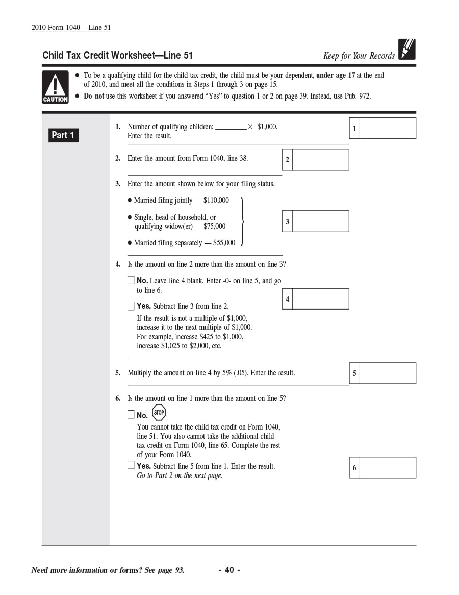 child tax credit worksheet