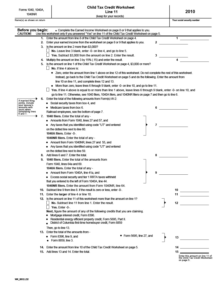 child tax credit worksheet