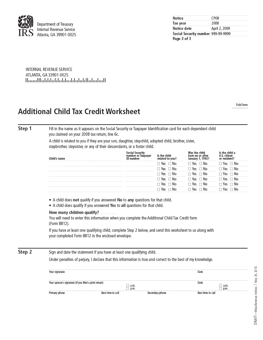 child tax credit worksheet