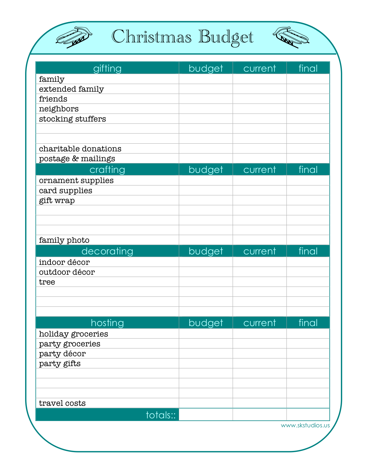 sample of printable blank Christmas budget sheet template in word format