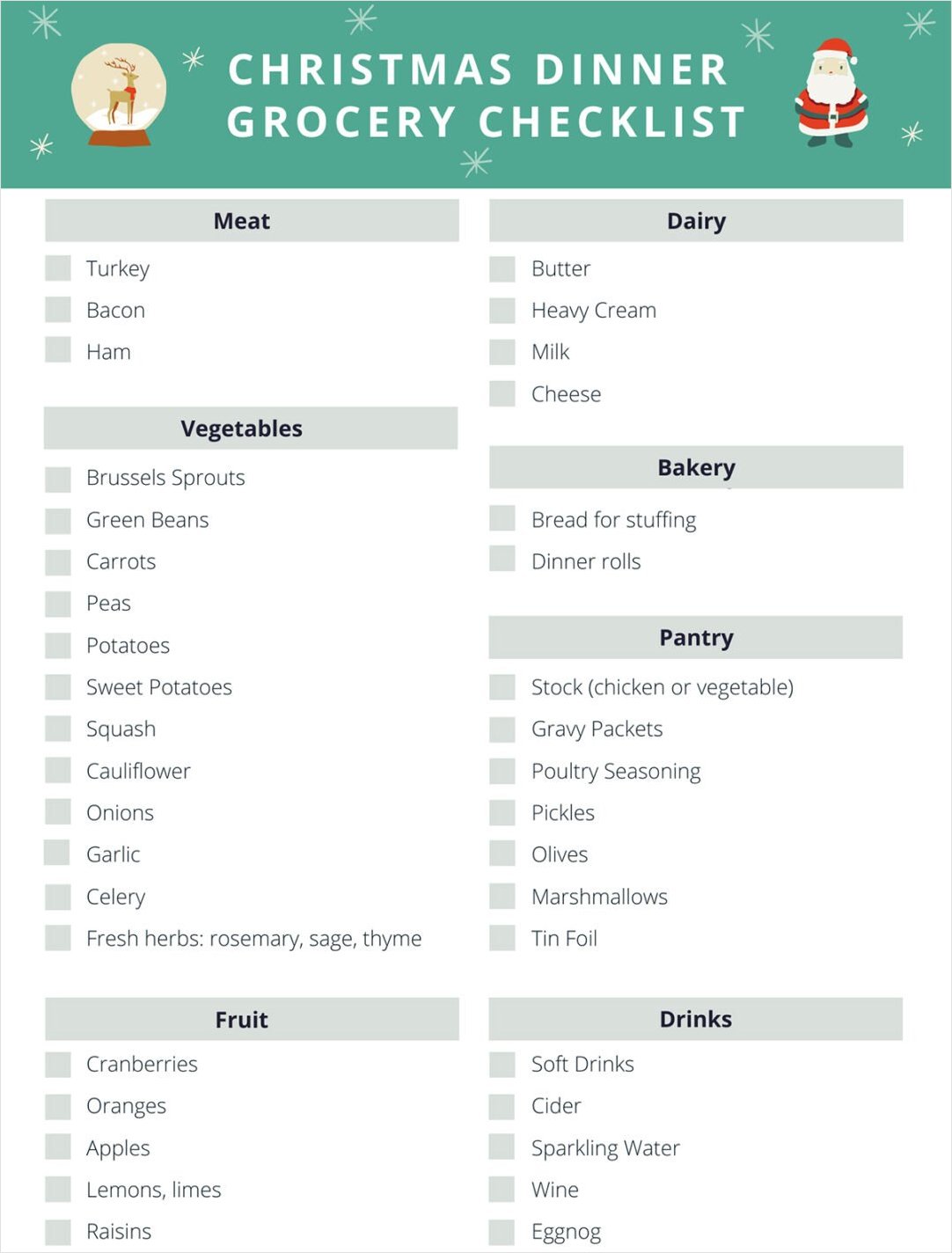 christmas food shopping checklist template example