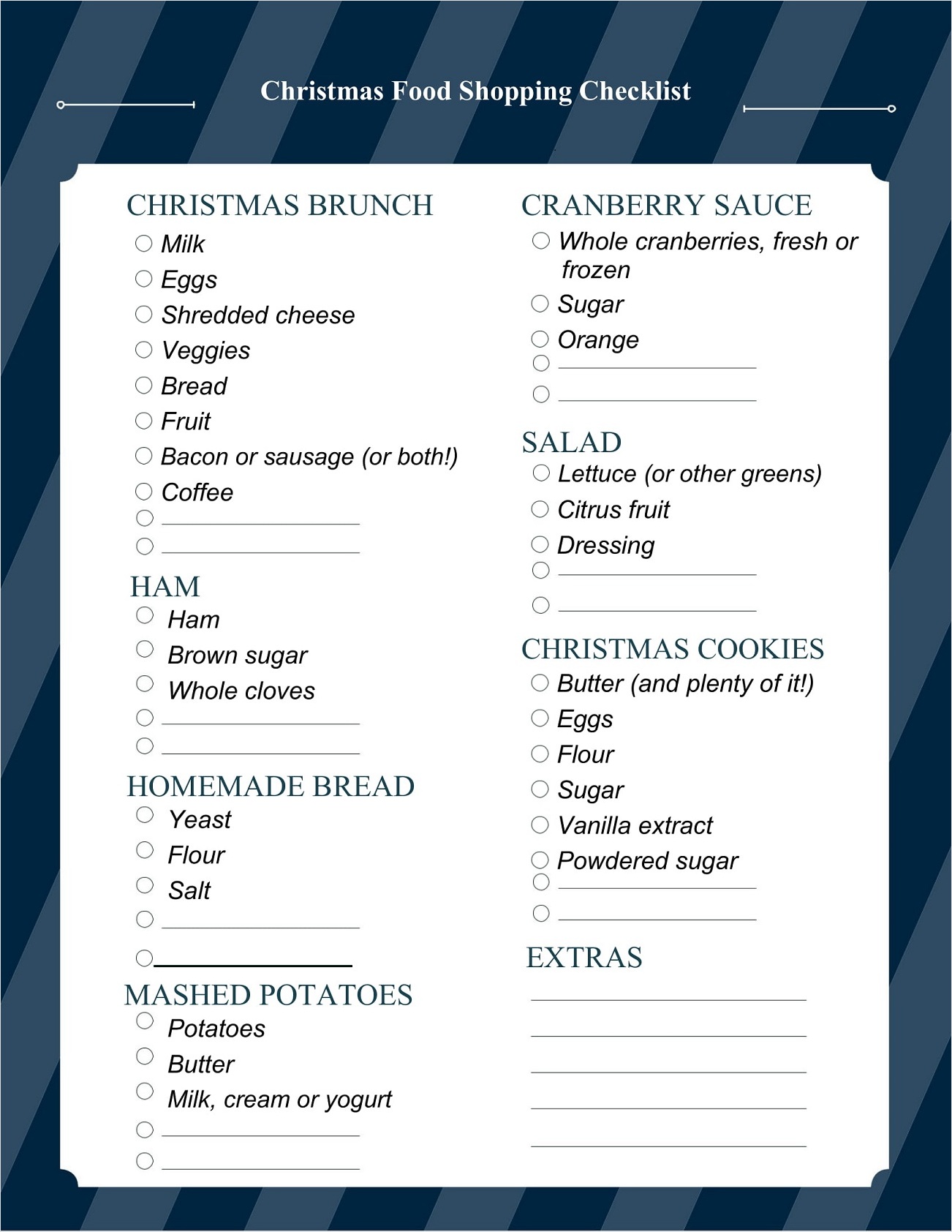 √ Printable Christmas Food Shopping Checklist Template