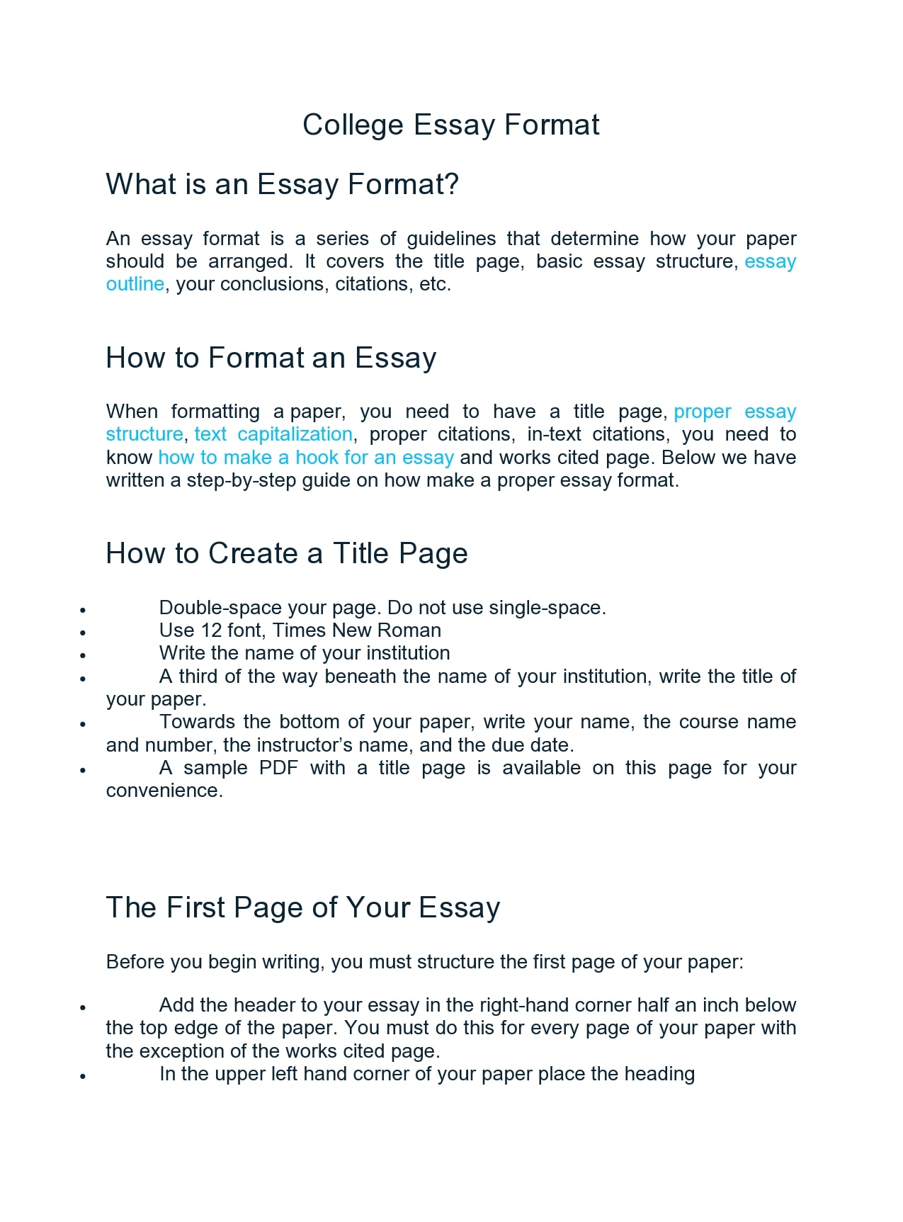 college essay format