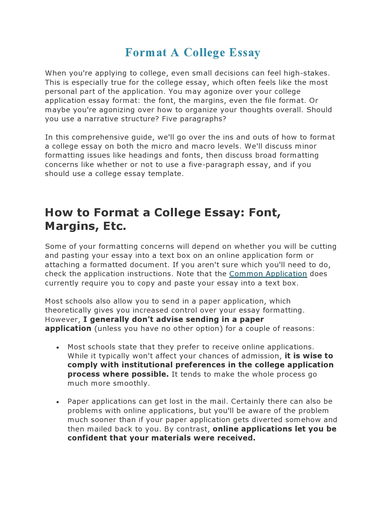 college essay format