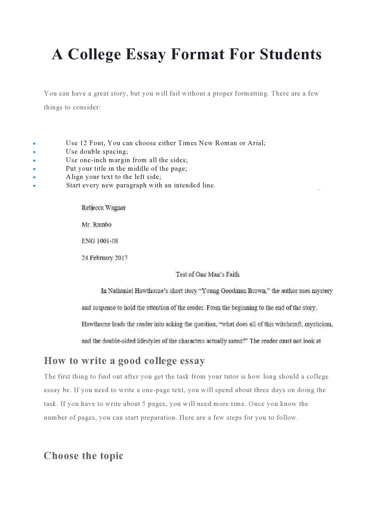 college essay format