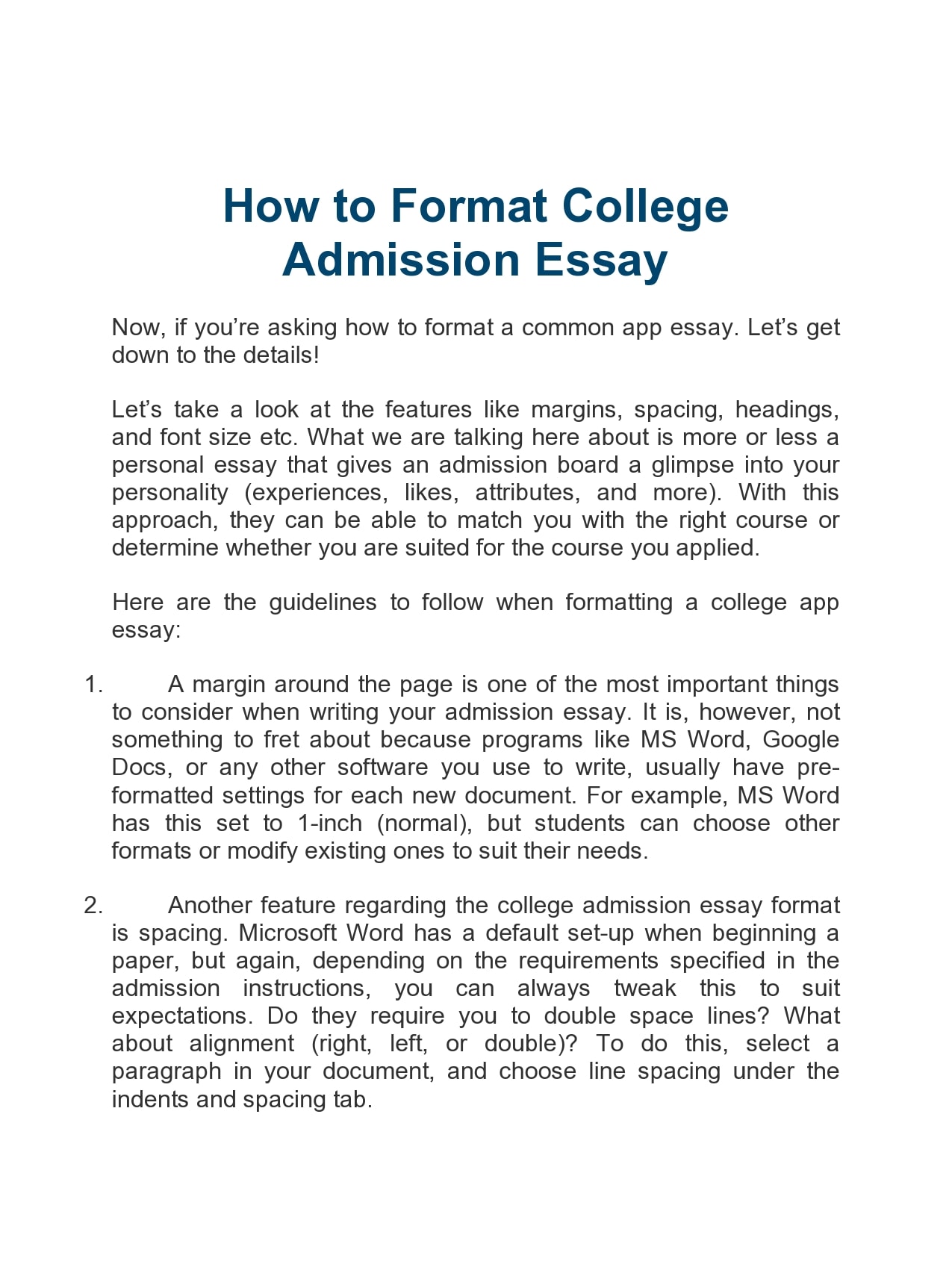 college essay format