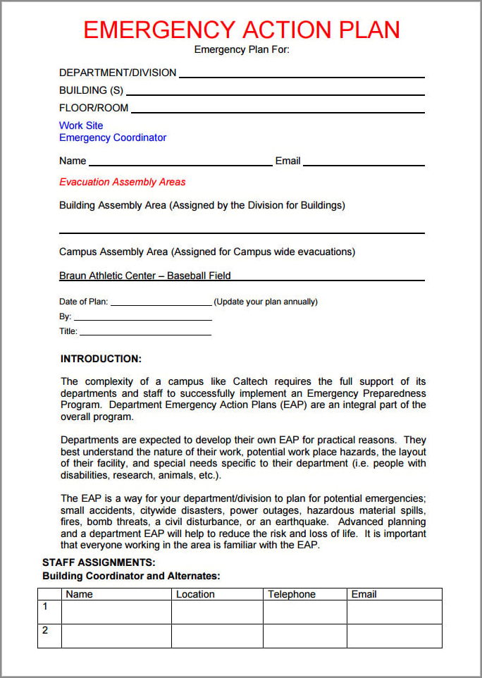 construction emergency action plan template